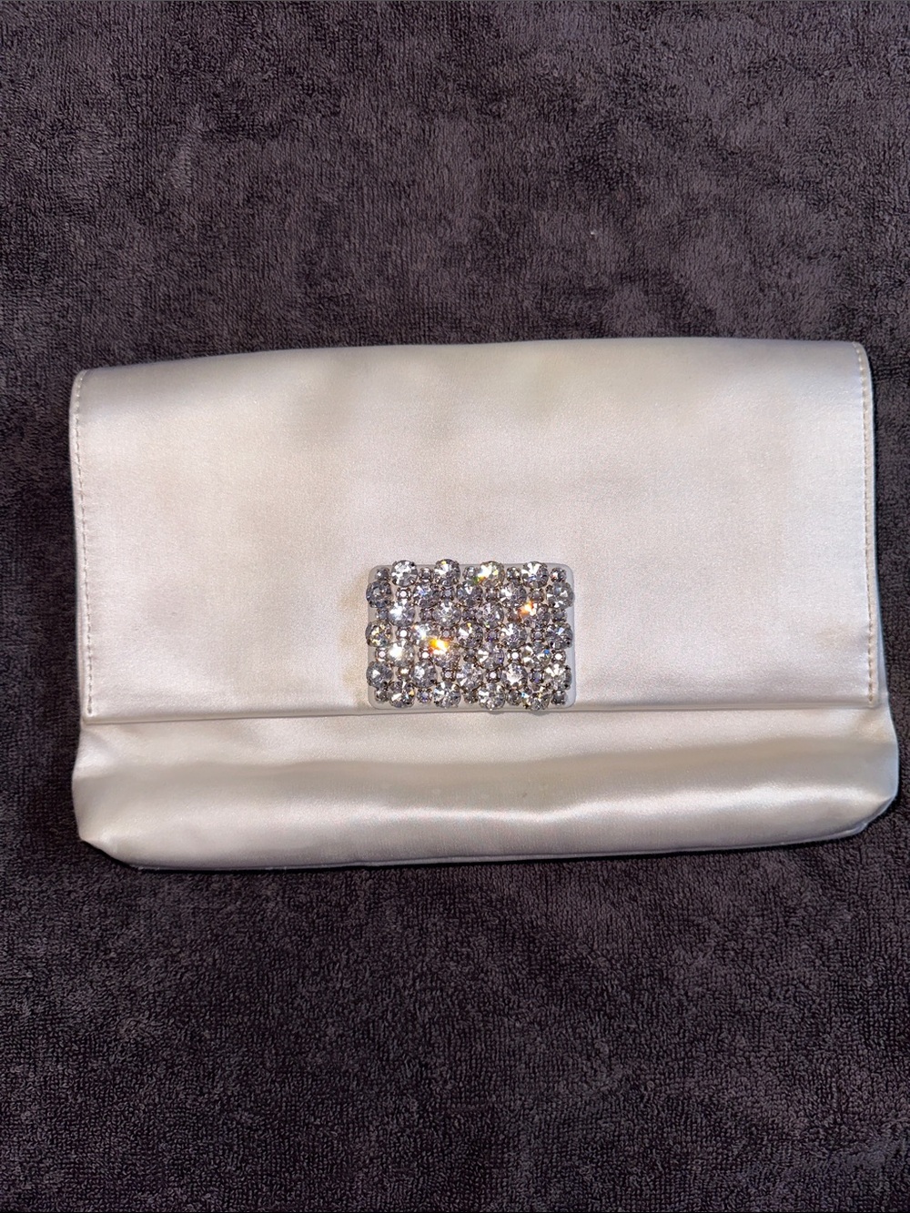 Kate Spade Wedding Belles Elegant Ivory Satin Clutch with Crystal Accent